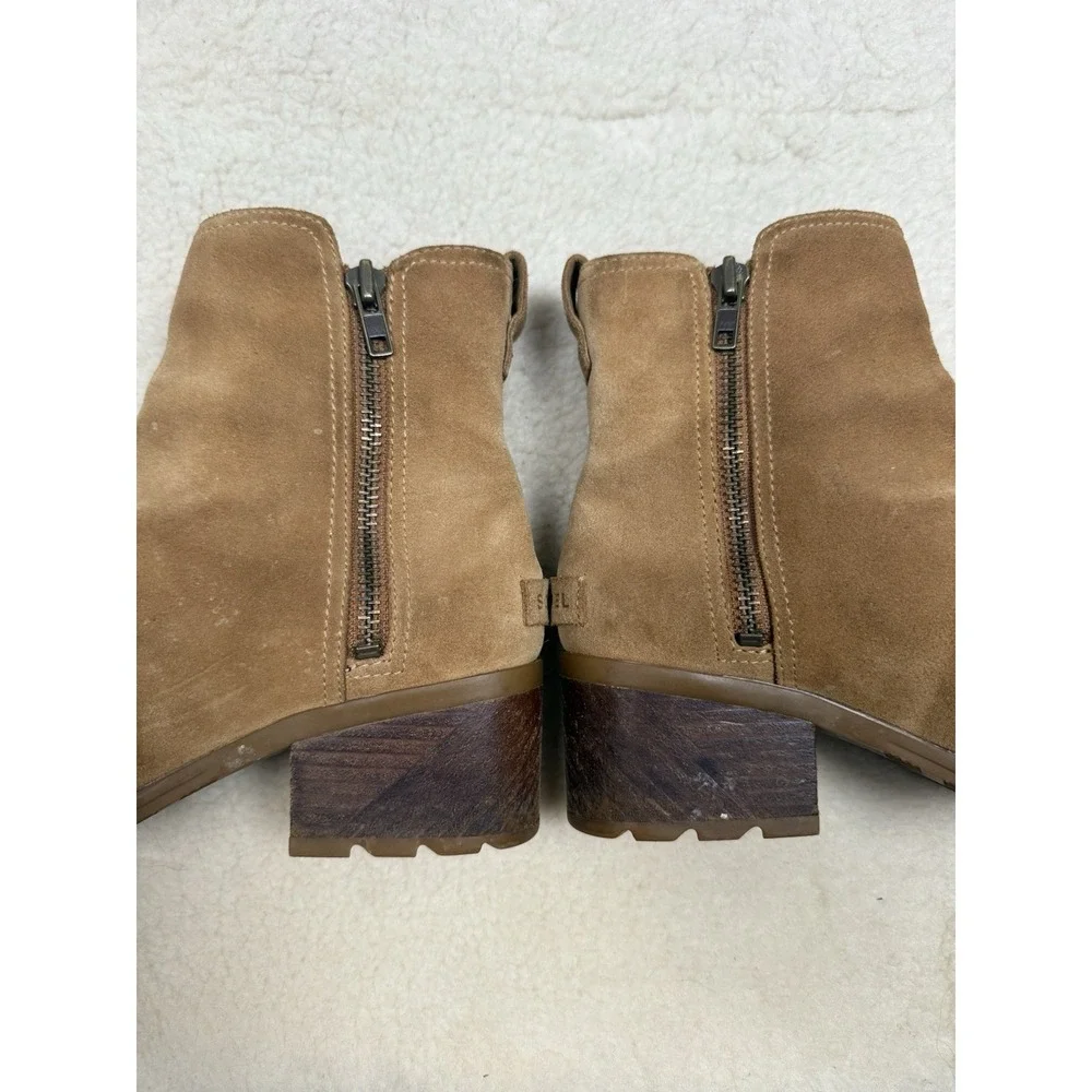 Sorel Cate‎ Ankle Boots Booties Block Heels Brown Suede Zip Women's 8.5 Western